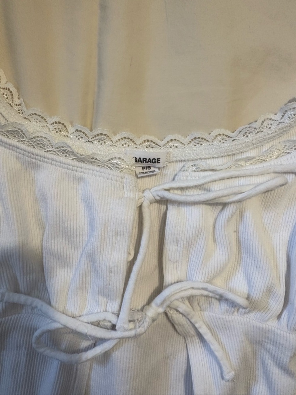 Garage Top Duo- White Ribbed and Brown Lace Tie Front Tops - Picture 3 of 3